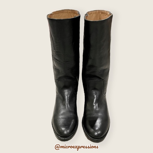 Frye Campus 14L Black Leather Vintage Comfy Block Heel Square Toe Cowboy Boots - Picture 11 of 16